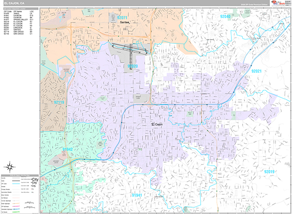 El Cajon Zip Code Wall Map